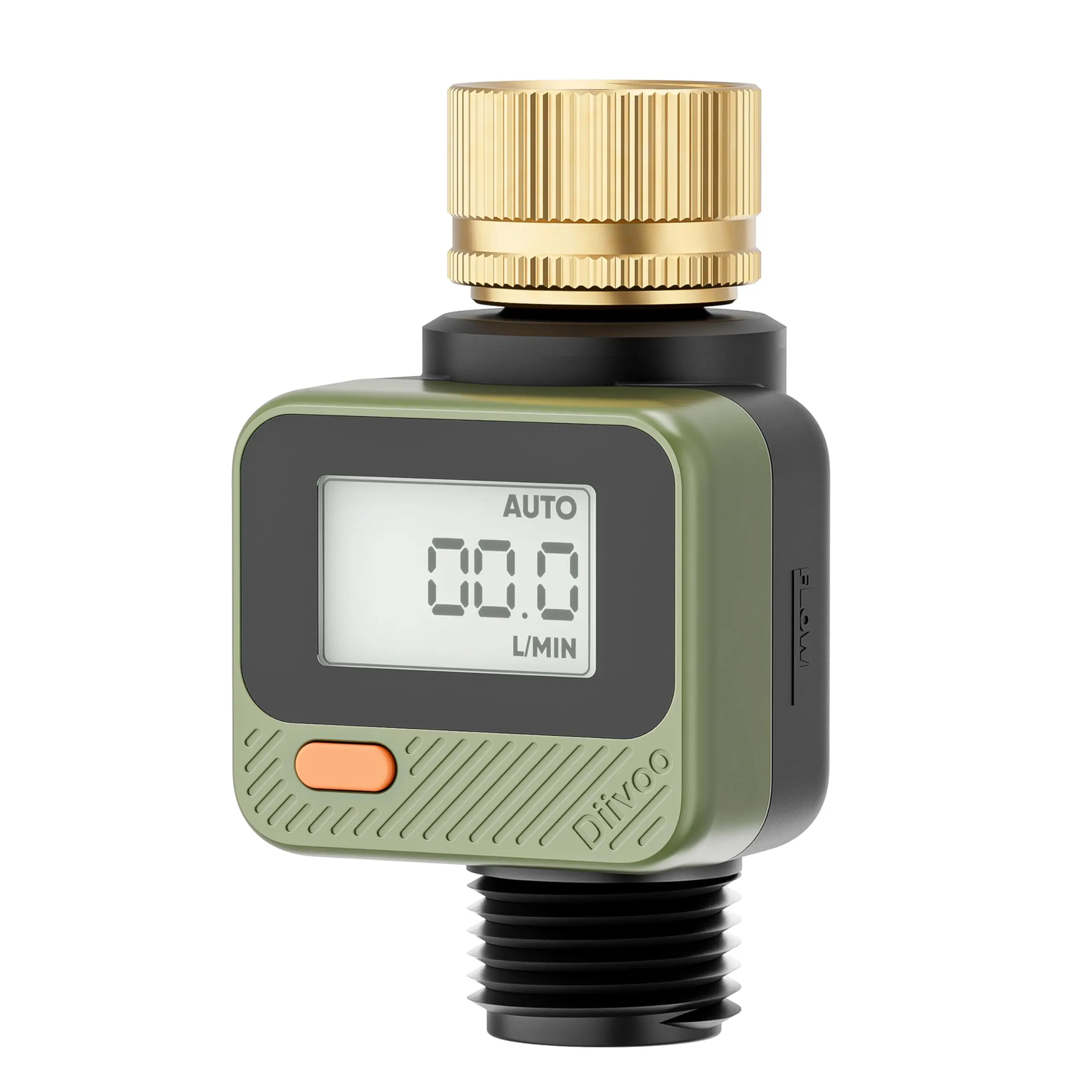 Diivoo digitale waterstroommeter met messing aansluiting IP54 Hoge nauwkeurigheid bij het meten van verbruik en stroomsnelheid voor het besproeien van tuinslangen buitenshuis