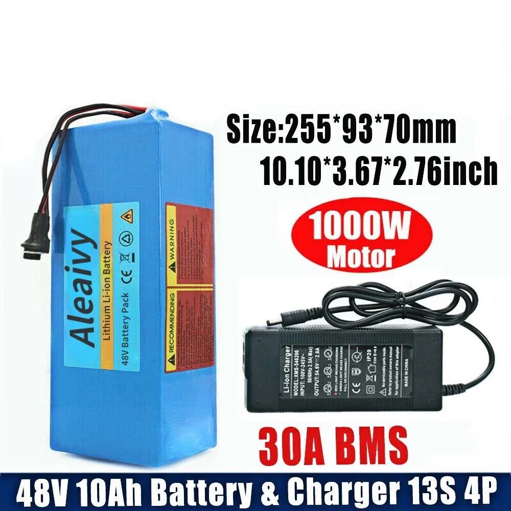 

Aleaivy Ebike Battery 48v 10Ah 4P13S Lithium Li-ion Battery Pack for 500W 750W 1000W Electric Bike Electric Scooter