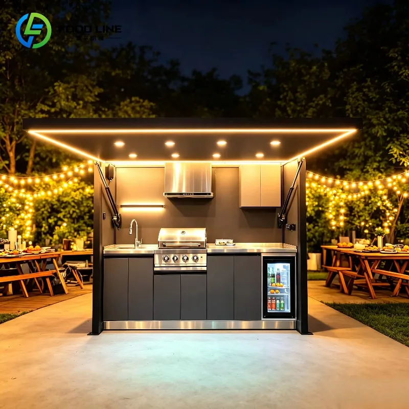 Stainless Steel Glass Door Outdoor Kitchen Pod Container Shed BBQ Sink Modular Weatherproof Custom
