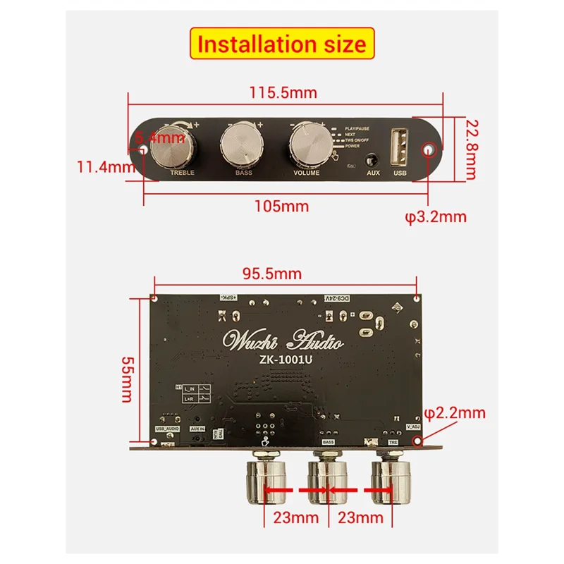 ABMF-ZK-1001U con placa amplificadora Bluetooth Boost Mono 100W tono alto y bajo TWS altavoz DIY para exteriores TPA3116