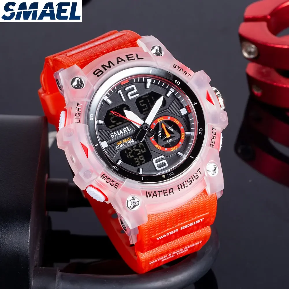 SMAEL Men\'s Outdoor Cool Dual Display Waterproof Glow Electronic Watch 8007 Outdoor Transparent Watch