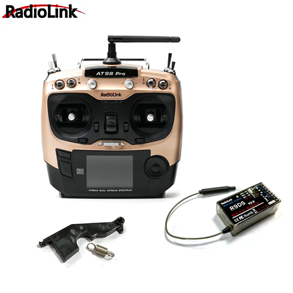 Radiolink AT9S Pro Left Hand 12 Channels 2.4G 7.4~18.0V DSSS FHSS Radio Transmitter With R9DS Receiver for Car Boats Drone