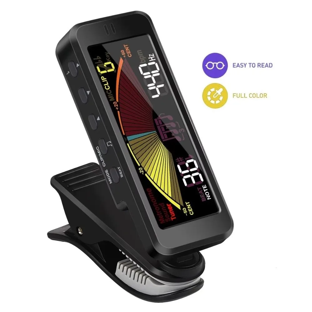 3 in 1 Rechargeable Metronome Tuner Clip-on Design Digital Display Guitar tuner Tone Generation 360 Rotation Bass tuner