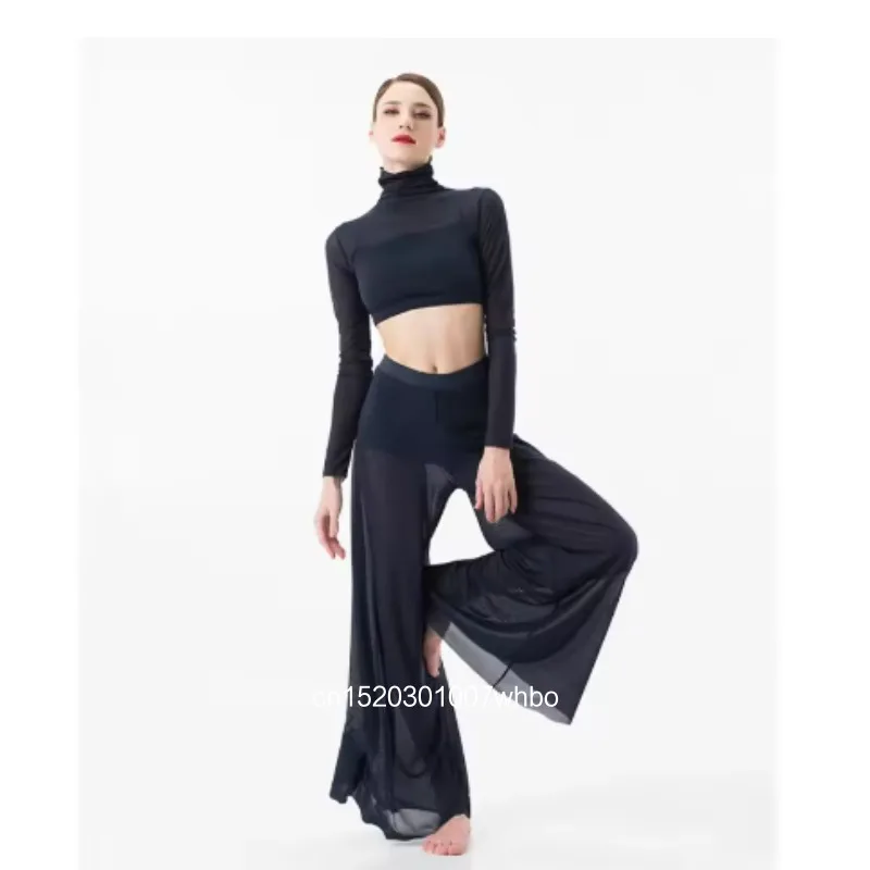 Dansset Dames Elegante Klassieke Moderne Lyrische Danspraktijk Mesh Top Broek Set Balletvoorstelling Jurk