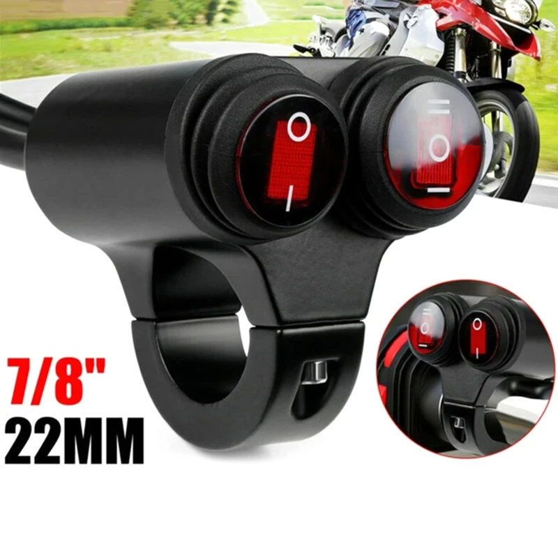 Motorcycle Switch Handlebar Genera Control Button Aluminum Alloy 2 in 1 Motorcycle Headlight Fog Light Spotlight Switch D7YA