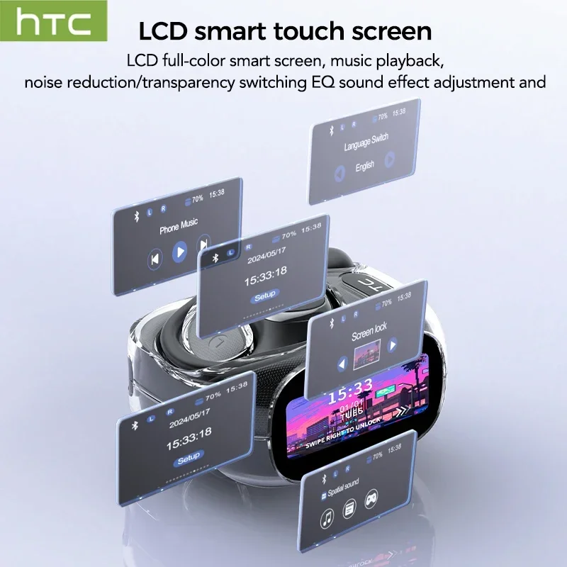 سماعات HTC NE11 بلوتوث V6.0 AI مترجم سماعات أذن مفتوحة الأذن سماعات لاسلكية شاشة LCD ستيريو 8 ساعات طويلة العمر #3