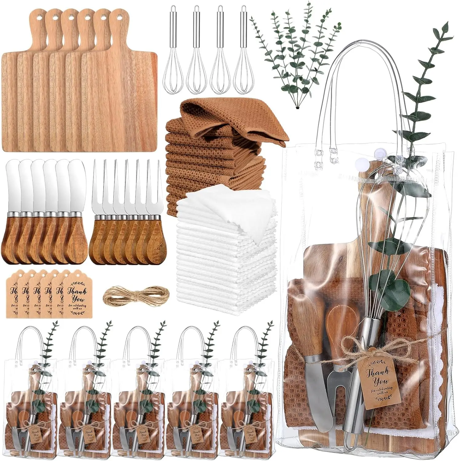 

6 Sets Baby Shower Prizes for Game Player Baby Shower Winners Gifts Cheese Boards Forks Knives Towels Whisks Artificial