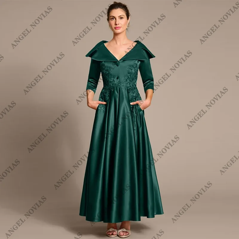 

Customized Ankle Length Green Satin Mother of the Bride Dresses 2025 Wedding Party Dress Vestido De Festa De Casamento