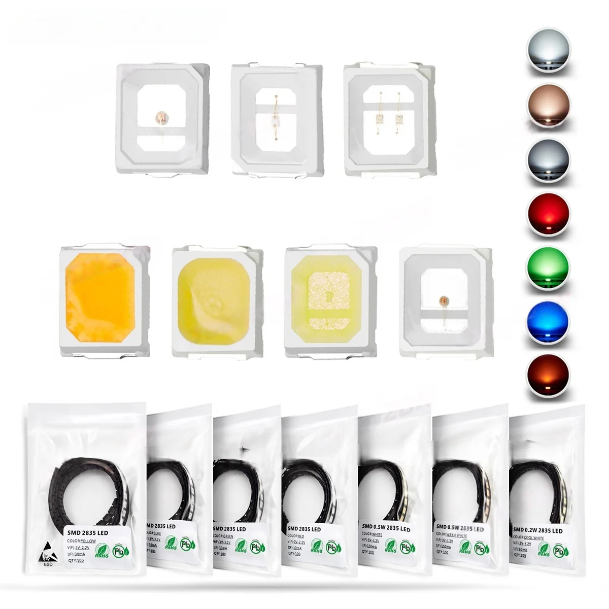 100Pcs 2835 SMD LED Diode Chip Cool Warm White Red Green Blue Yellow 0.2W 0.5W 2V 3V Small DIY SMT PCB Lamp Light Beads Emitting image 3