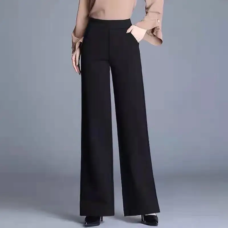 2023 New Spring and Autumn Korean Edition Fashion Commuting Simple High Waist Pocket Loose Casual Dropped Women\'s Wide Leg Pants