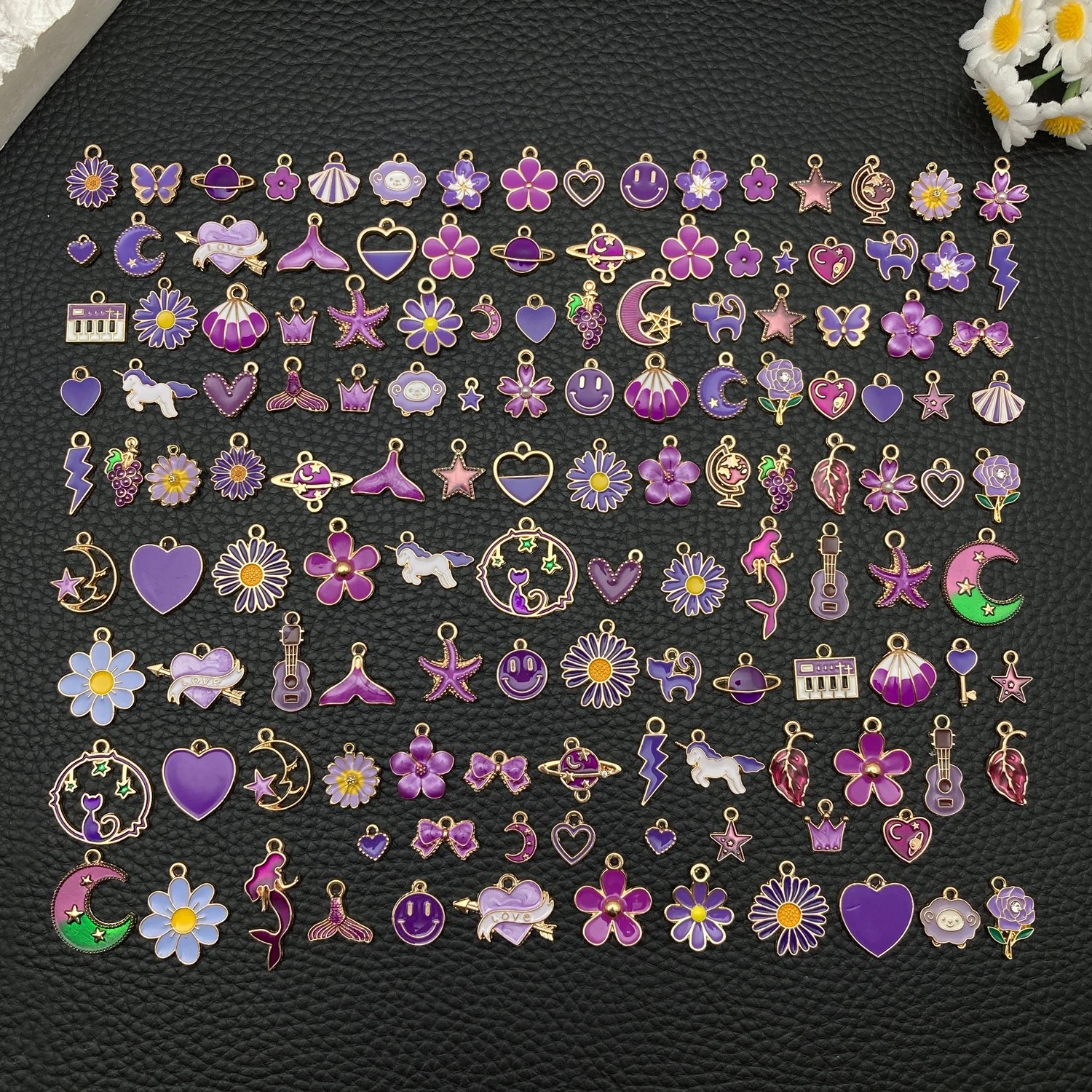 20/50/100pcs Purple Oil-Dipped Charm Assortment (Random Mix) - DIY Craft Supplies for Handmade Earrings, Bracelets, Necklaces