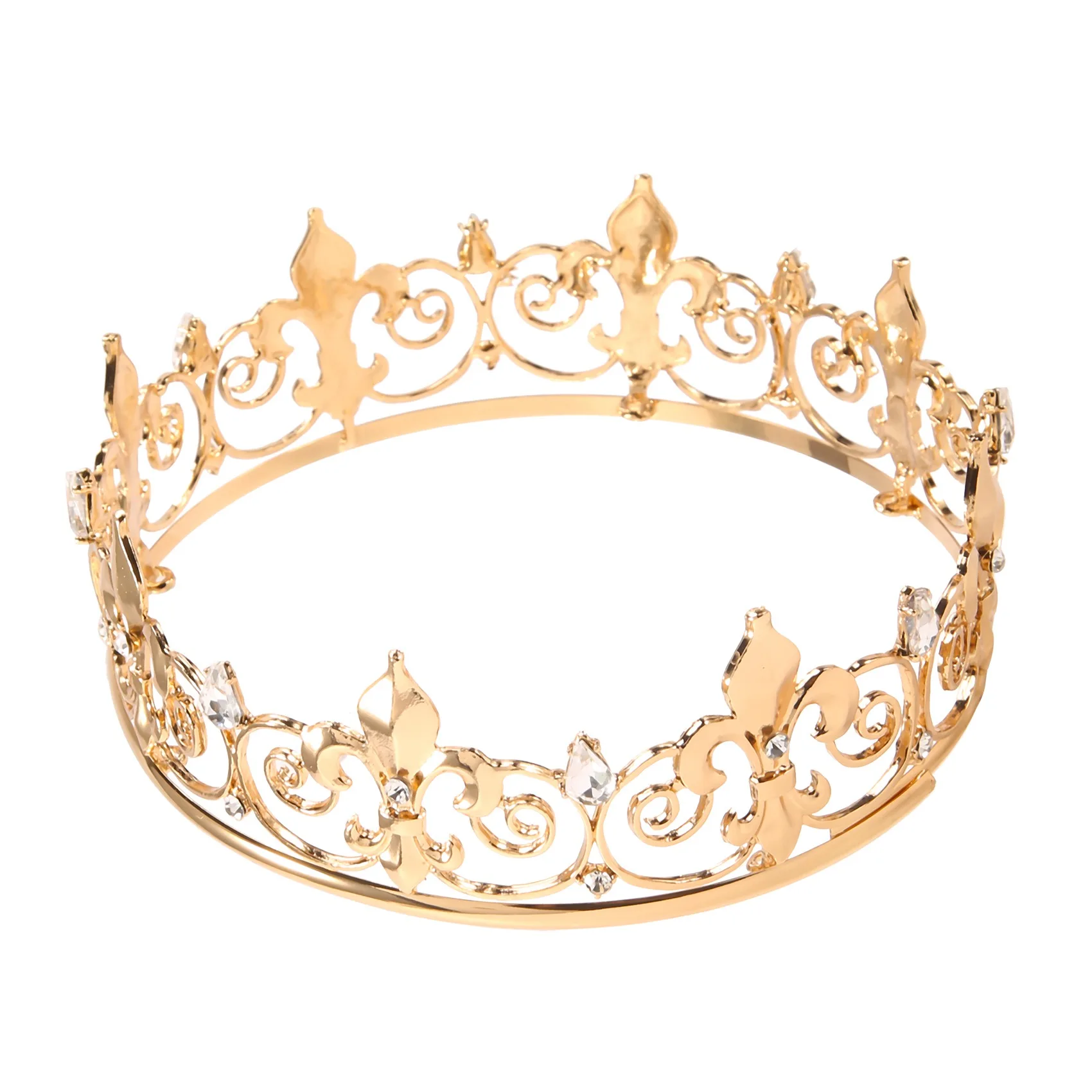 Coroa real para homens – Coroas e tiaras de príncipe de metal, chapéus de aniversário redondos completos, acessórios medievais (ouro)