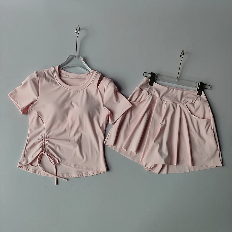 Sports Suits Women Short-sleeved Shirts Shorts Slim Fit with Chest Pads Quick Dry Breathable Running Yoga Fitness Clothes Set