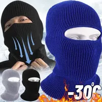 Winter Knitted Full Beanies Balaclava Hat Outdoors Men Women Sport Cycling Skiing Cap Black Warm Cold-proof Plush Knitted Masks