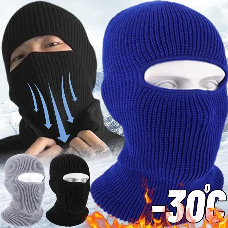 Winter Knitted Full Beanies Balaclava Hat Outdoors Men Women Sport Cycling Skiing Cap Black Warm Cold-proof Plush Knitted Masks