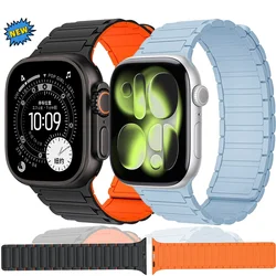 New Sport Silicone Strap for Apple Watch Band Ultra 3 49mm 11 10 46mm 42mm Magnetic Bracelet iWatch 9 8 7 6 5 SE 45/41mm 44/40mm