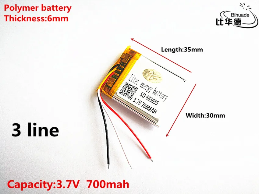 3 line Good Qulity 3.7V,700mAH,603035 Polymer lithium ion / Li-ion battery for TOY,POWER BANK,GPS,mp3,mp4