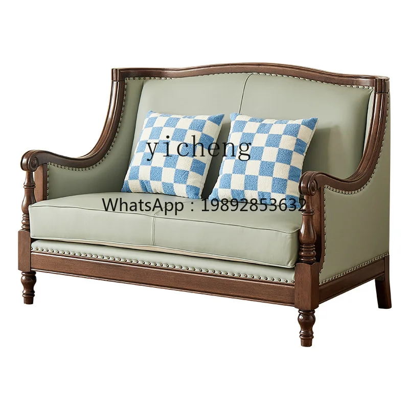 Living room furniture retro sofa walnut wood solid wood leather first layer cowhide combination sofa