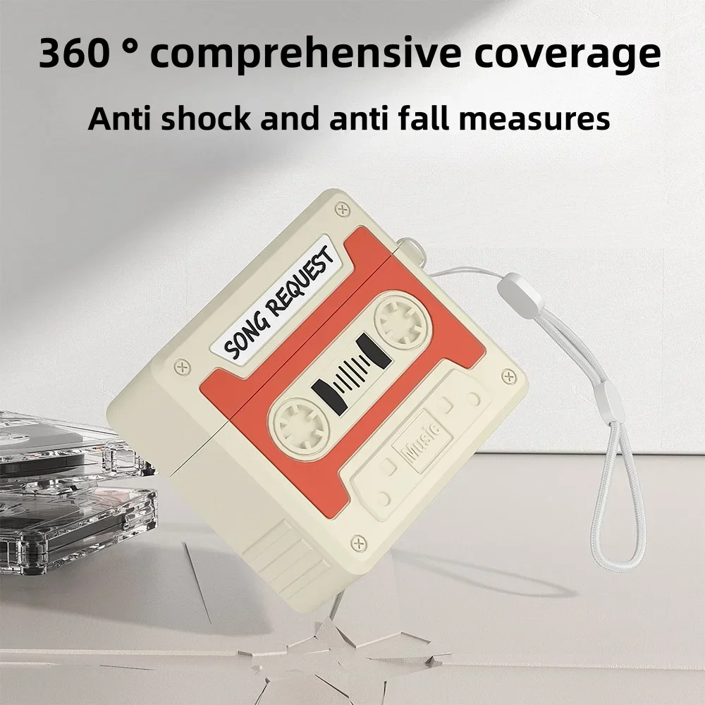 

2024 For AirPods 4th 3D Retro magnetic tape design Luxury liquid silicone protective case Suitable For Airpods 4 Cover