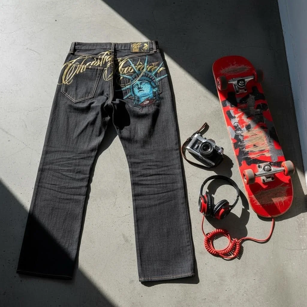 

Harajuku Y2k Statue of Liberty Retro Pop Diamonds Jeans Casual Denim Pants High Waist Straight Wide Leg Jeans Women Clothing