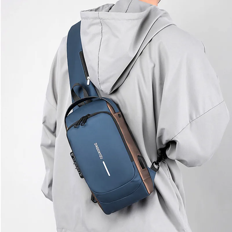 Bolso de pecho para hombre, bandolera impermeable con USB, antirrobo, de viaje, de diseñador de lujo, a la moda