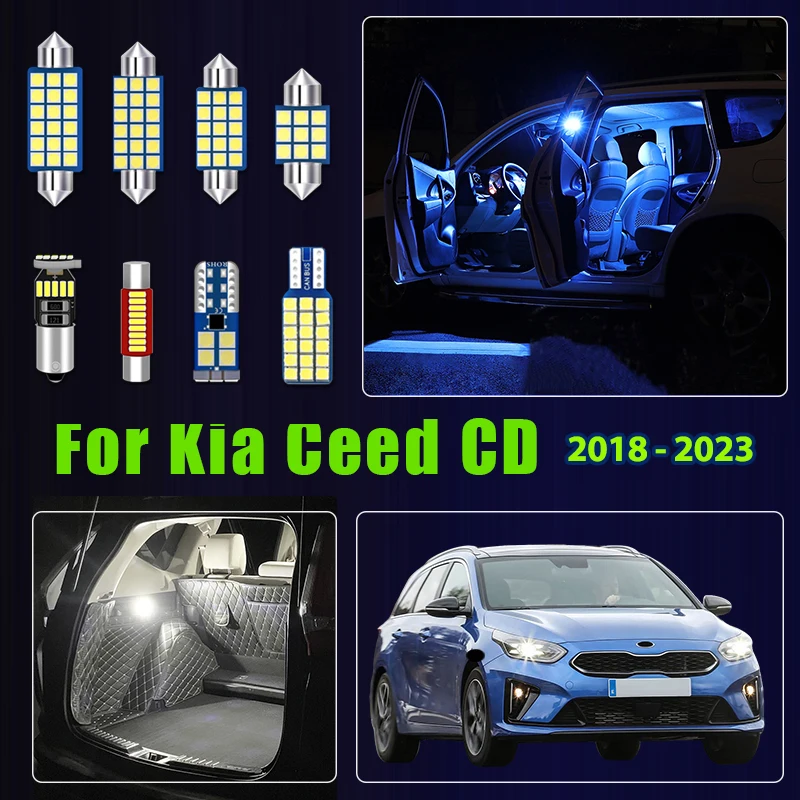 

For KIA CEED CD 2018 2019 2020 2021 2022 2023 SW GT 12pcs Car LED Interior Reading Lamp Vanity Mirror Trunk Light Accessories