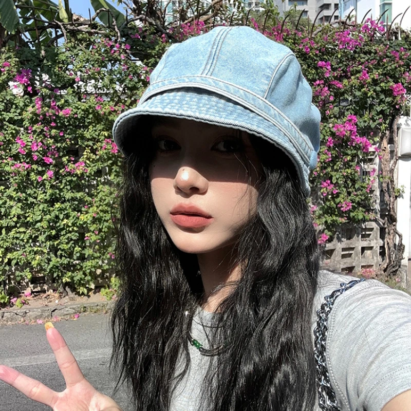 Ins Popular Retro Denim Short Brim Bucket Hats for Women and Men Spring Summer Travel Versatile Sunscreen Personality Stack Cap