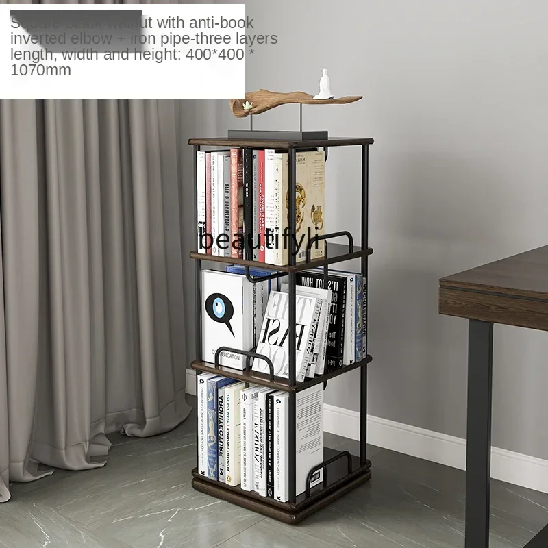 -FG10Rotating Bookshelf, 360 Degrees Small Bookcase, Solid Wood Shelf, Student Household Floor, Office Bookshelf