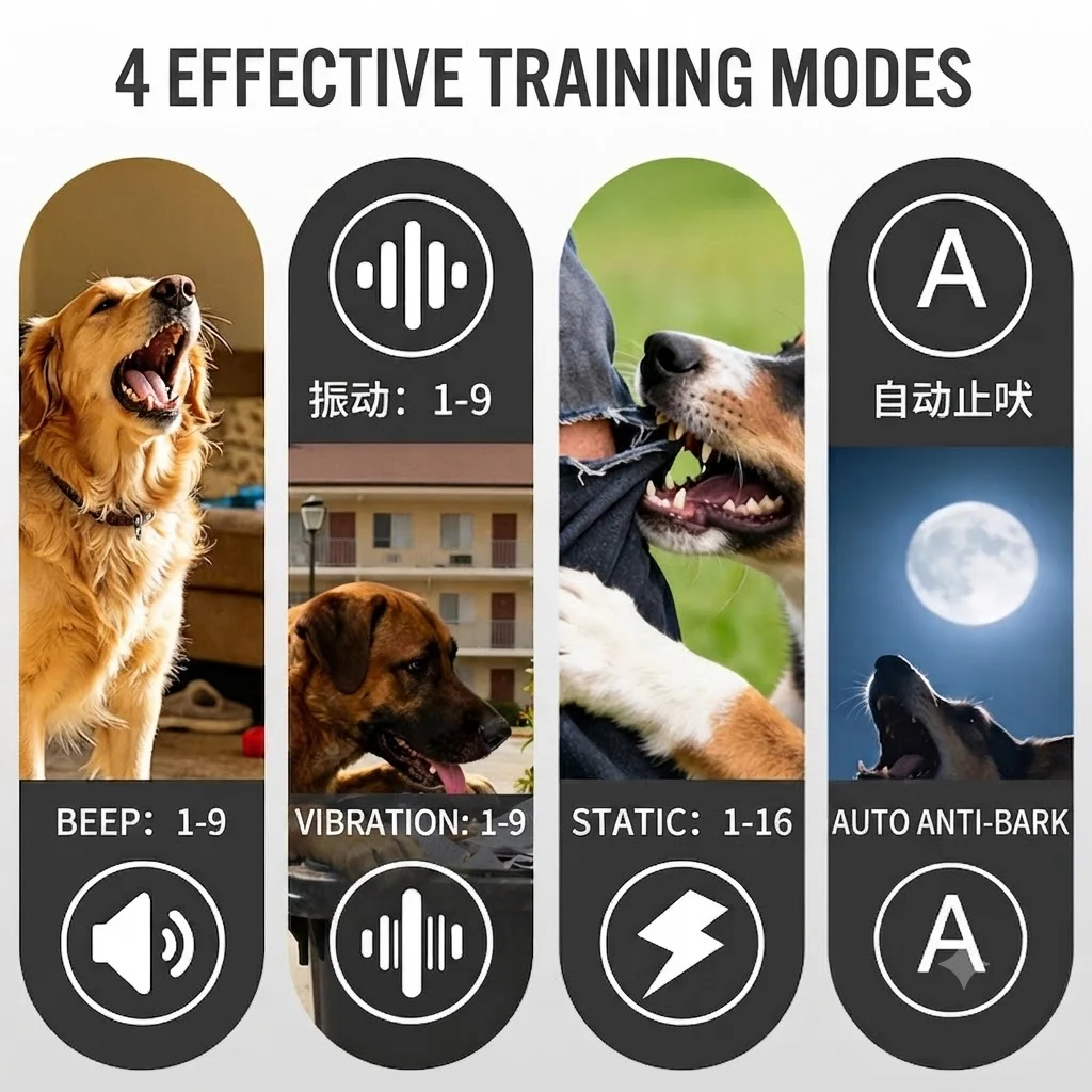 Dog Training Collar IPX7 Waterproof Can Be Used for Lighting Four Mode of Training Remote Control Anti Bark for Dog Outside