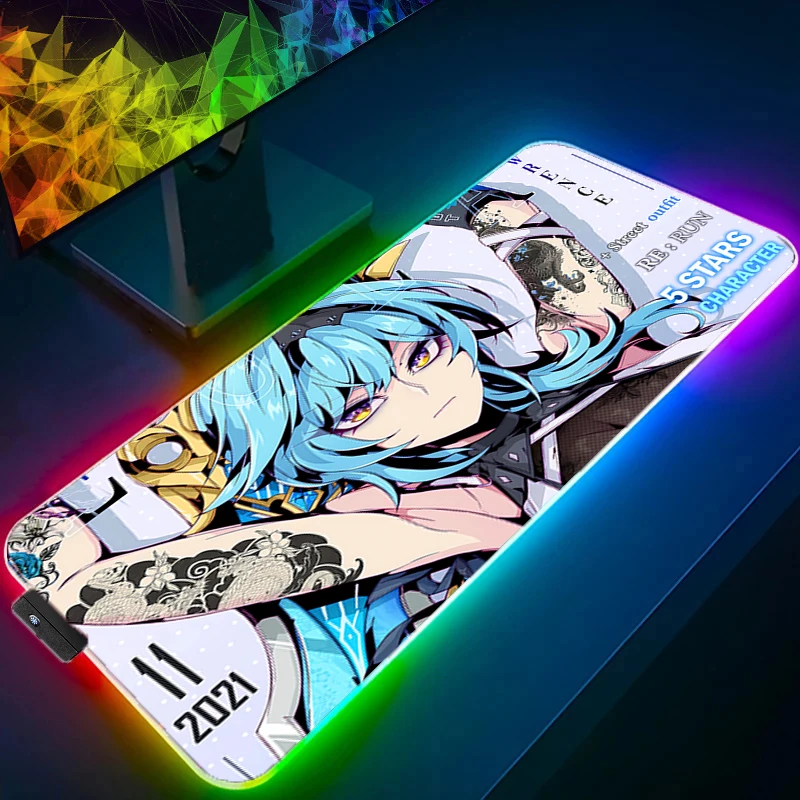 

RGB Mouse Pad Anime Girl Devil Oni MaskBacklight Gaming Accessories Computer Speed Mini Pc Gamer Keyboard LED Desk Mat Mousepad