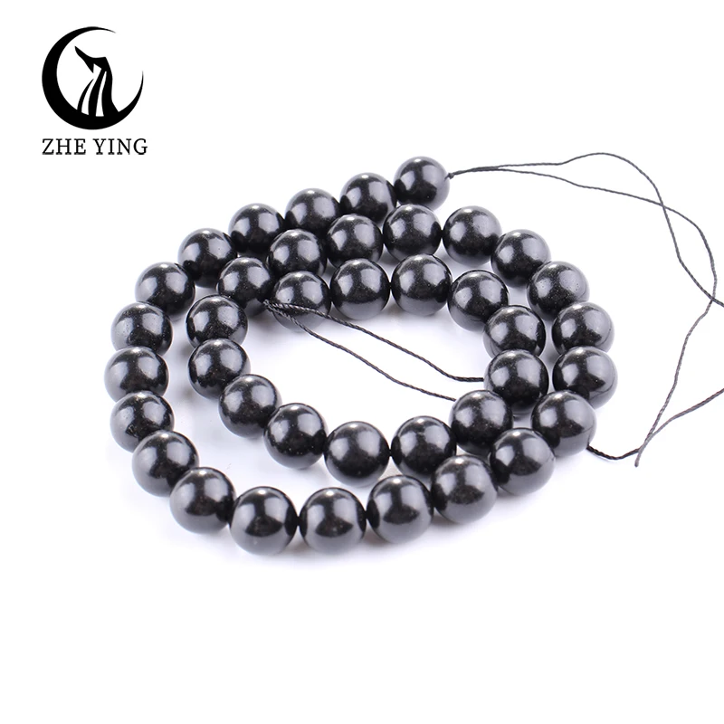 Zhe Ying Natural Round Jet Stone Beads Loose Spacer Gemstone Beads for Jewelry Making Bracelet Necklace Diy Accessories