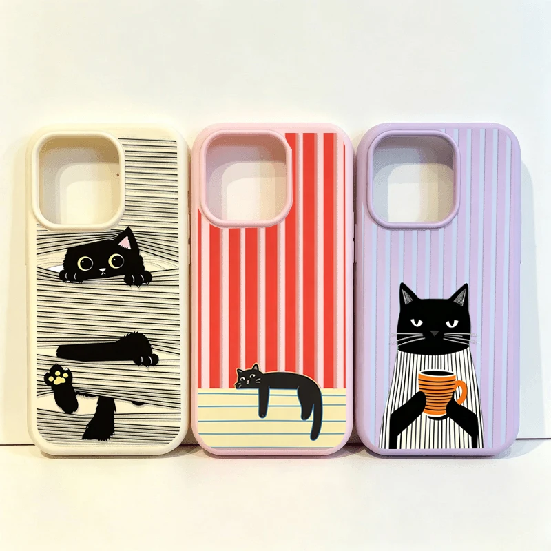 Cartoon Black Cat Stripe Case For OnePlus 10R 13R Nord 5 CE 4 3 LITE ACE 3 2 Soft Silicone Candy Color Matte Cover
