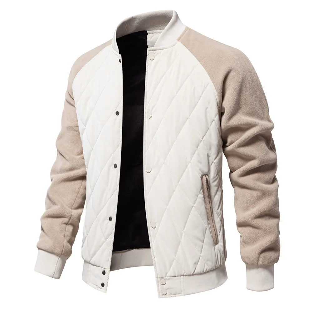 

Spliced Plaid Men Jackets Covered Breasted Coat Long Sleeve Stand Collar Outerwear Pockets 2025 Autumn Casual Patchwork