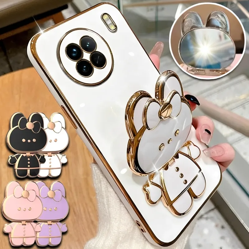 

Новый мультяшный держатель для телефона в виде кролика с зеркалом для макияжа для iPhone 17, Samsung S26, смартфонов Xiaomi, настольная подставка, кронштейн для мобильного телефона