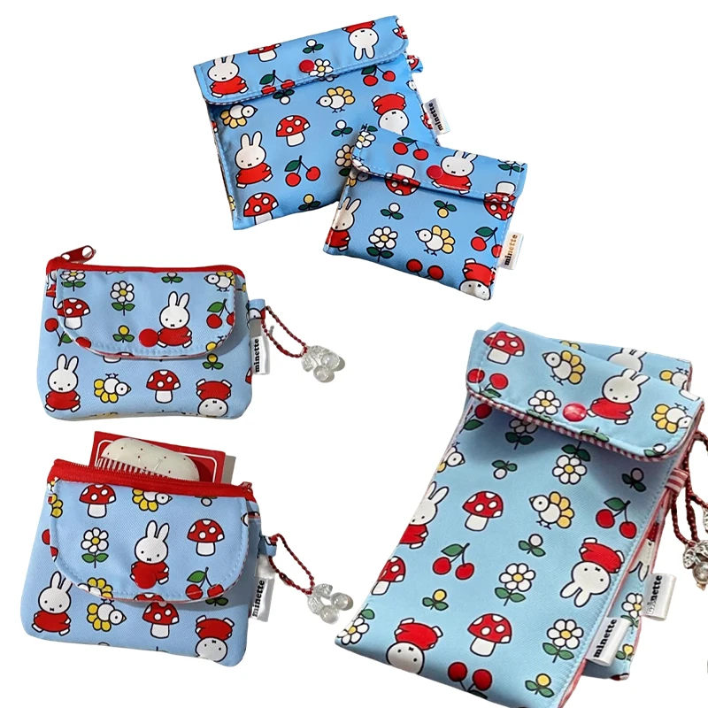 Bolsa para tarjetas Kawaii Miffy, bolsa para identificación, bolsa portátil para auriculares, bolsa de almacenamiento para artículos pequeños, bolsa de almacenamiento para gafas, juguete de regalo para niña