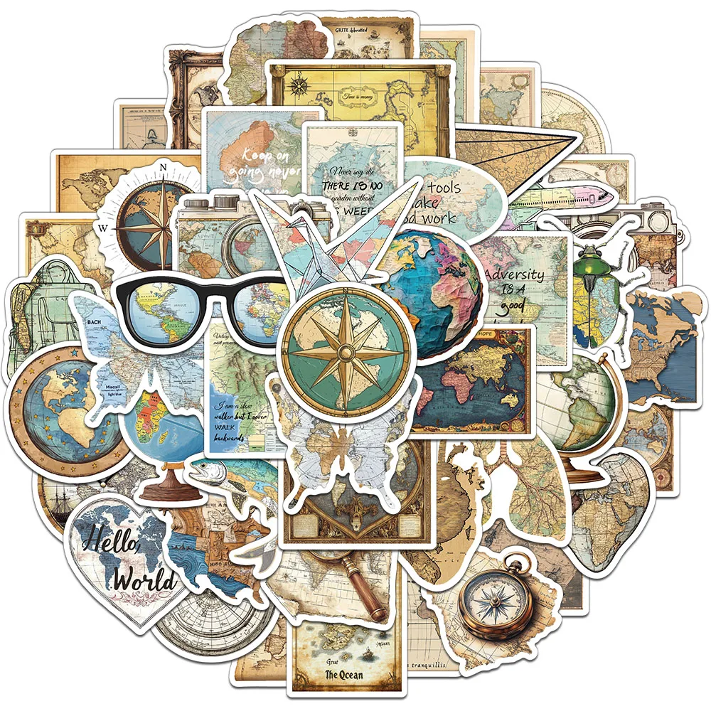 

50 шт. креативные наклейки с картой в стиле ретро, наклейки для запечатывания конвертов, декоративные чехлы для телефонов, персонализированные наклейки для ноутбуков «сделай сам»