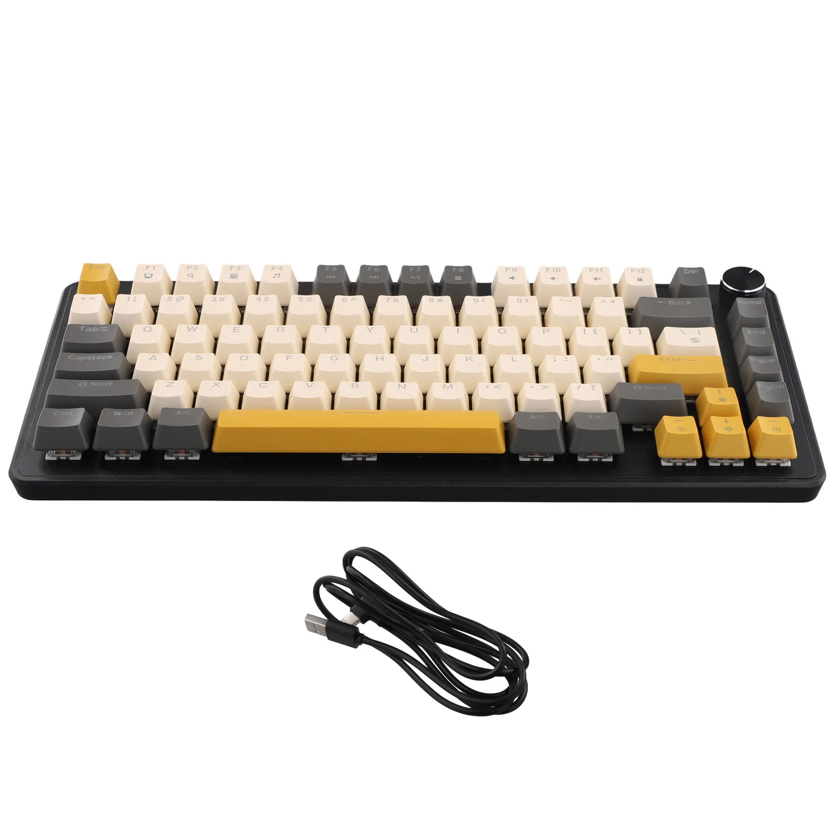 K82 Gaming Keyboard With Media Knob, Hot-Swappable Mechanical Keyboard Wired, Glimmer Blue Switch Key Cable Separation-AEF7