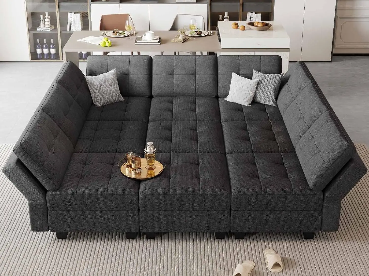Modular Sectional Sleeper Sofa with Storage Seat Reversible Oversized Sofa Bed Set Dark Grey, Customized