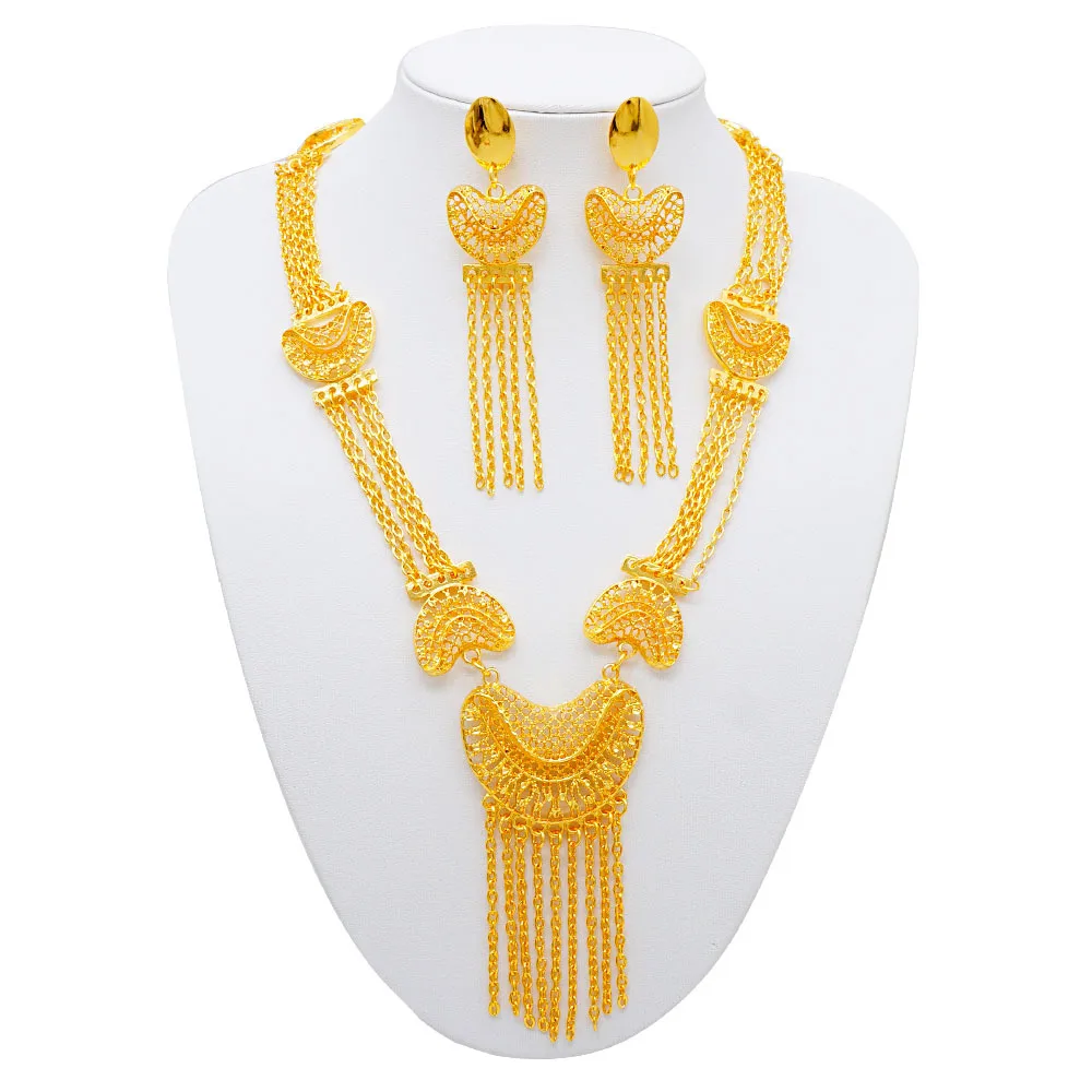 

AU999 Gold Combo | Gradient teardrop shape, slender necklace, dangling earrings, high-end texture