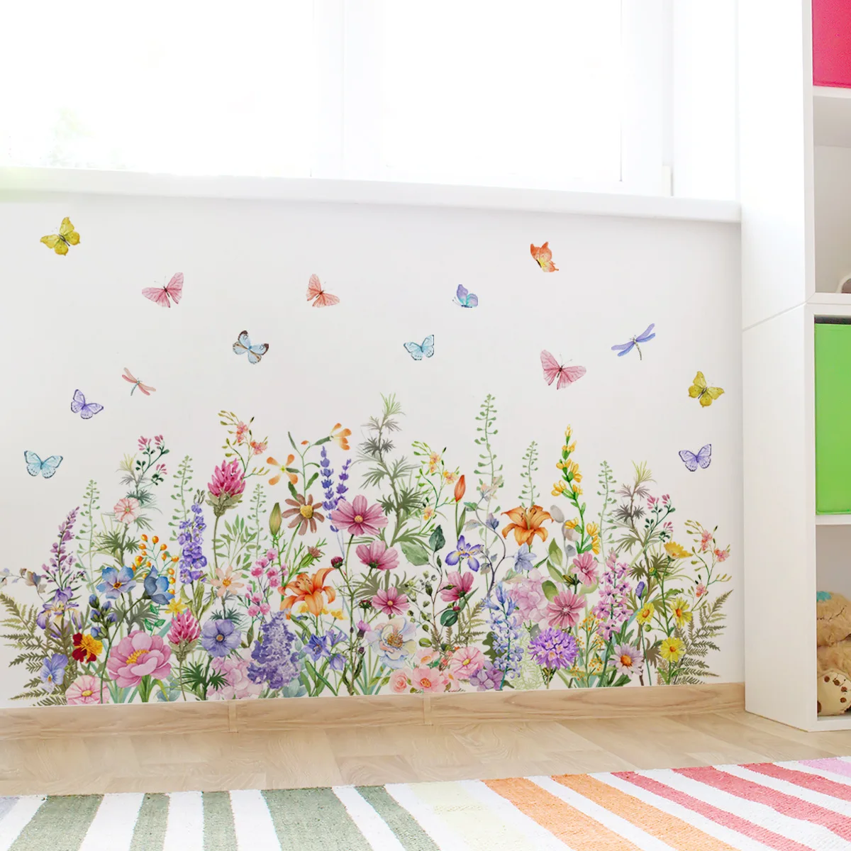 2pcs Crescent Color Plant Flower Butterfly Wall Sticker Living Room Bedroom Home Decorative Mural Wall Sticker Wallpaper Ms609
