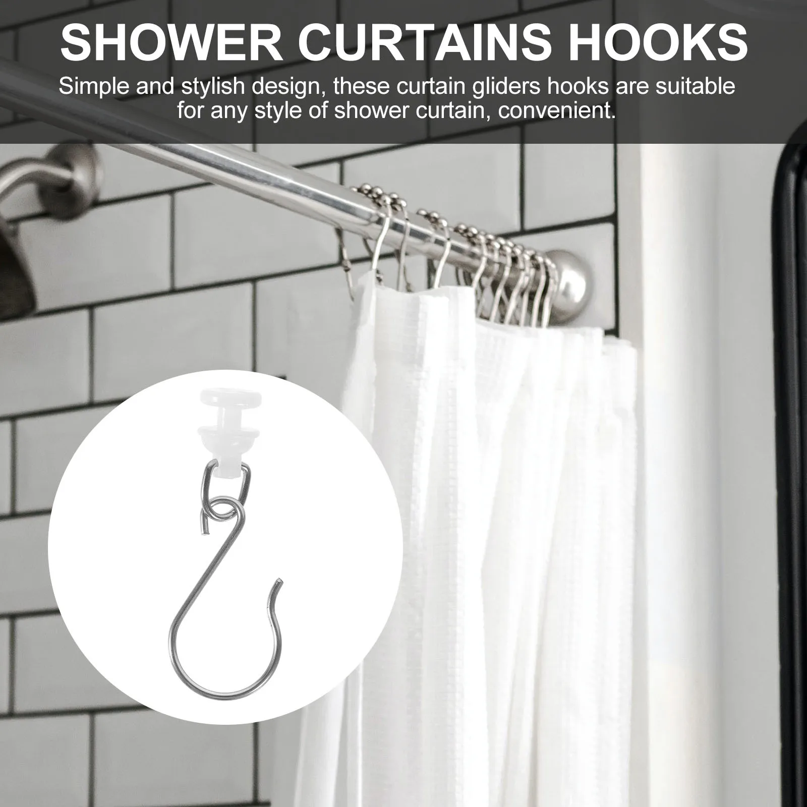 

30Set Shower Curtain Hooks Gliders Stainless Steel Plastic Replacement Smooth Sliding Curtain Rail Pulley Shower Curtains Rail