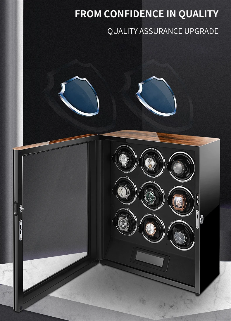 IBBETON Luxury Wood Grain Watch Safe Box Automatic Watch Winder With Mabuchi Motor LCD Touch Screen And Remote Control Watches B