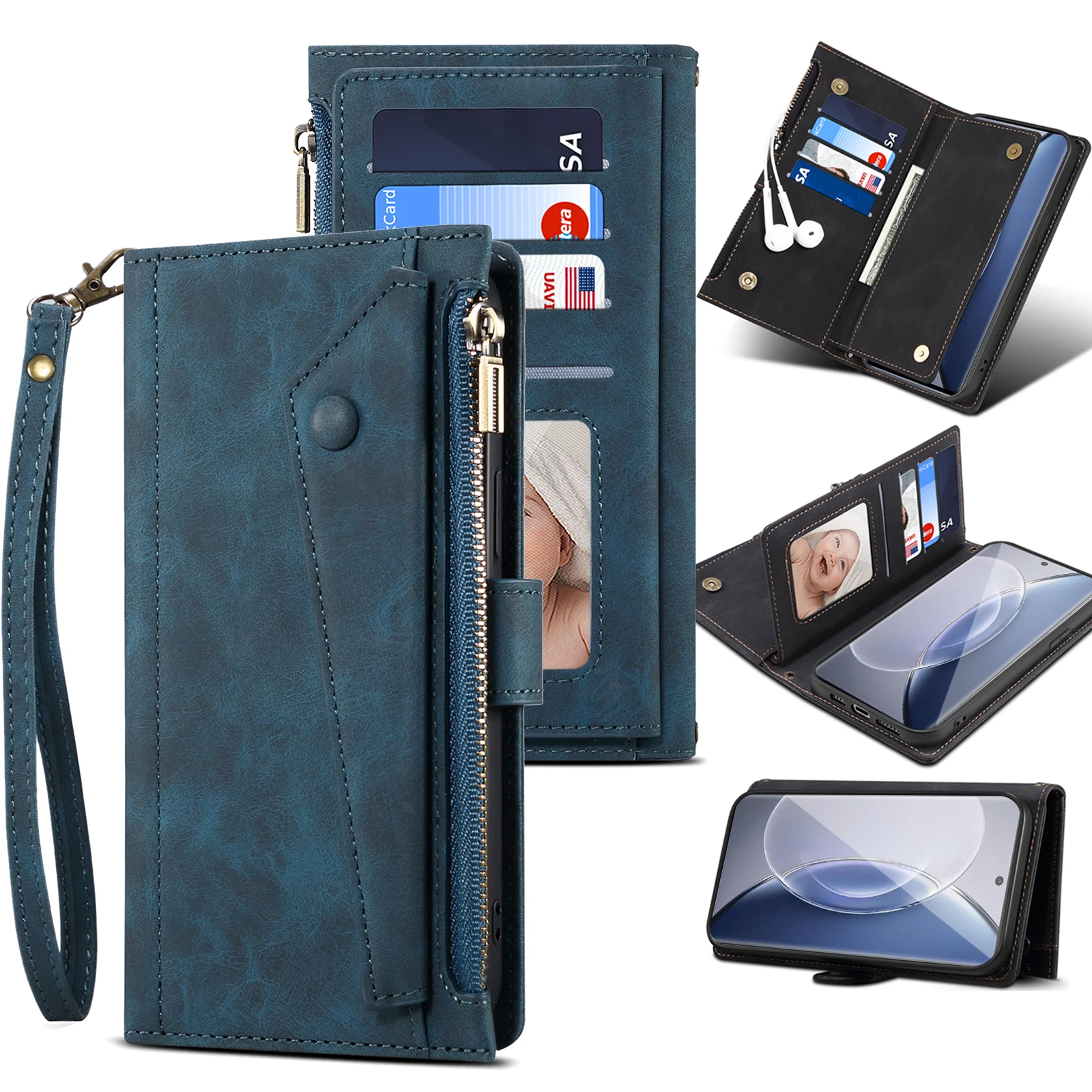 

New 9 Cards Zipper Flip Leather Case For Vivo X90 Pro X90S X90Pro Wallet Book Mobile Phone Case With Free Rope for X 90S Capa