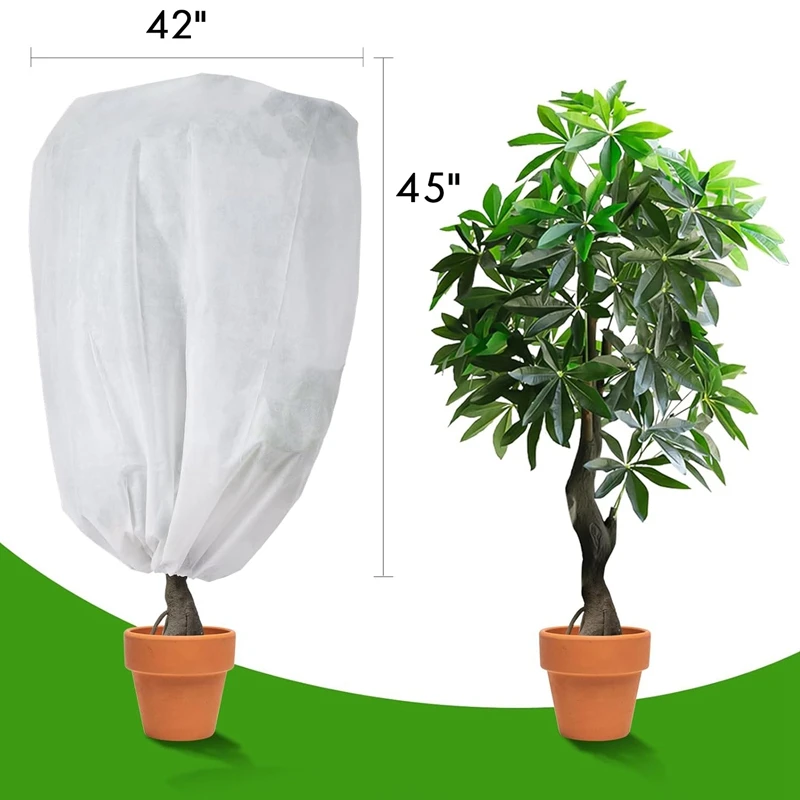 2-Pack Plant Covers Freeze Protection 42 X 45In, Frost Cloth Plants Jacket Drawstring Tree Cover For Outdoor Plants Durable