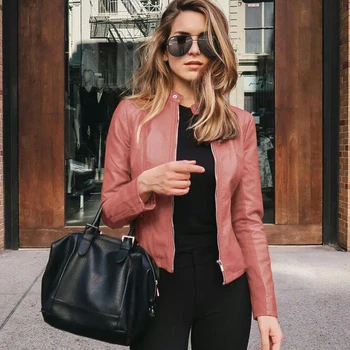 Women’s Faux Leather Cropped Jacket 5 2025 Women Bike Coat PU Leather Outwear Zipper Outfit Autumn Winter Wome Fashion Short Thin Female Jacket 5