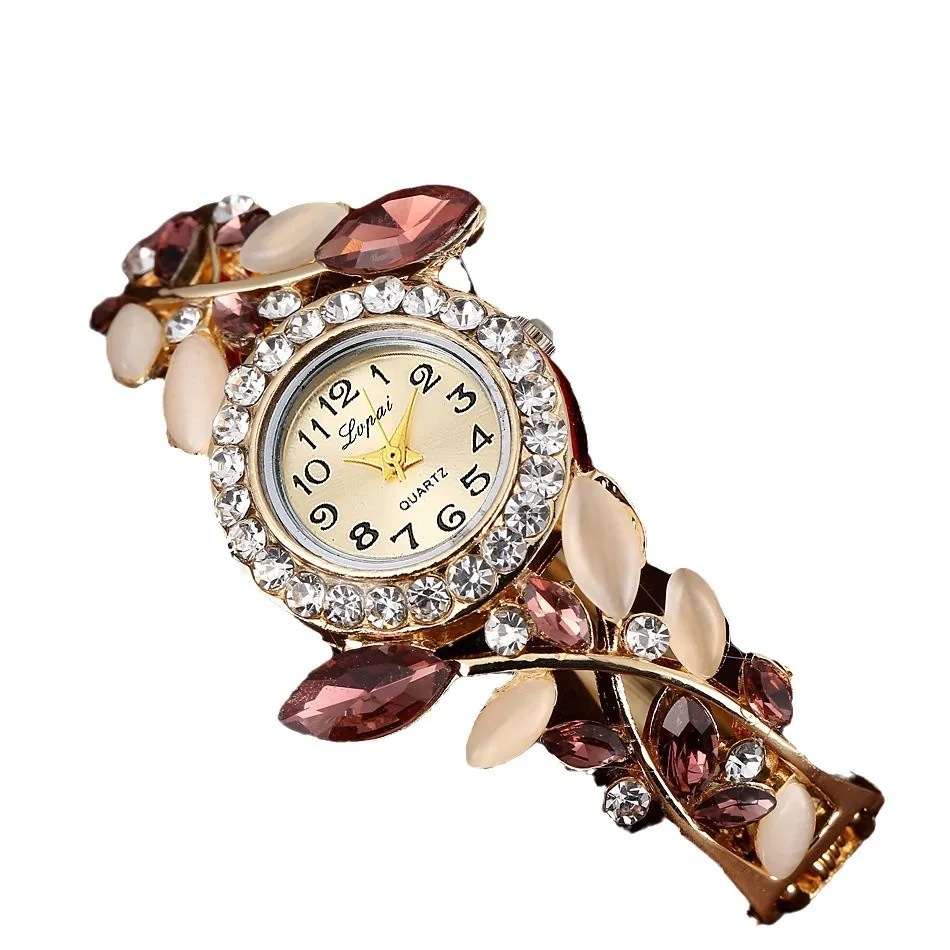 Reloj de lujo con diamantes para mujer, pulsera de cristal de aleación, reloj de pulsera con flores, reloj femenino elegante, pulsera de cuarzo con diamantes de imitación