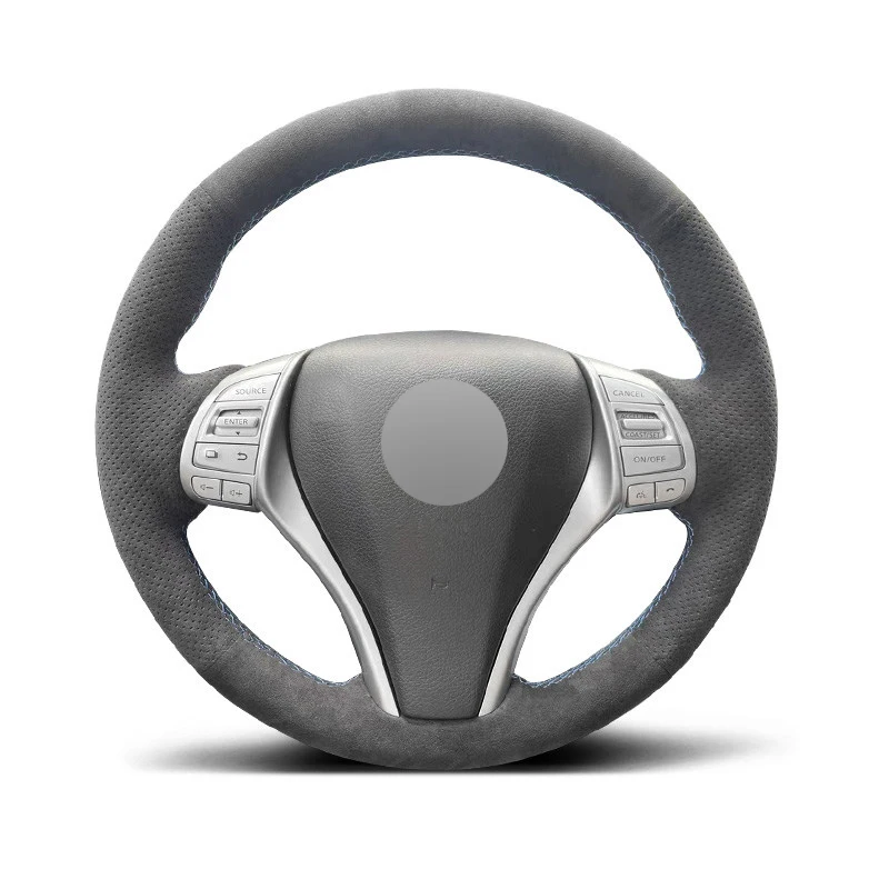 Genuine Leather Blue Thread Steering Wheel Cover for Alcantera Car Accessories for Nissan Qashqai Altima Teana X-TRAIL NAVARA