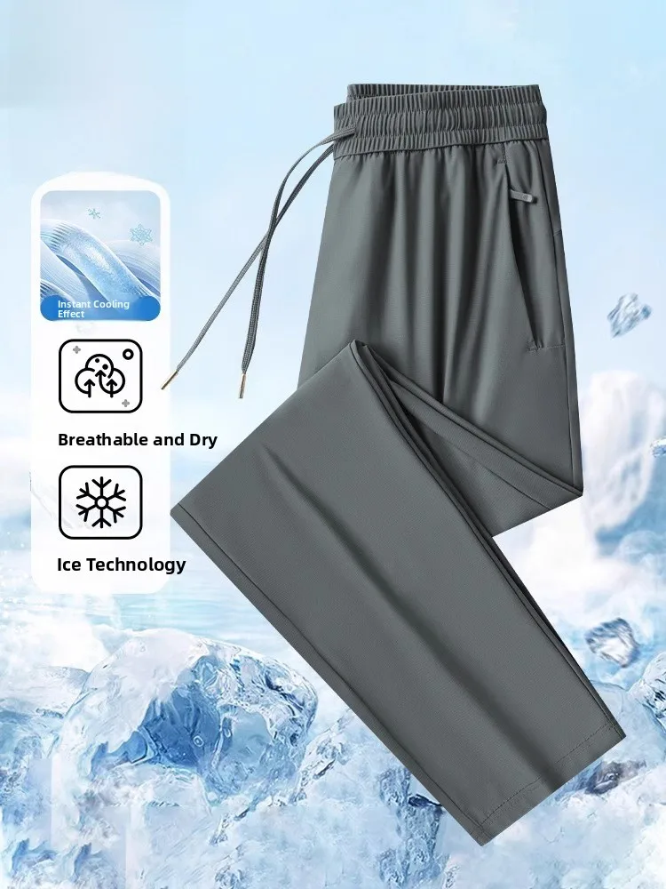 

Pierre Cardin Men's Summer Thin Straight Leg Casual Pants Ice Silk Qui Dry Spor Loose Fit Youthful Active Sle