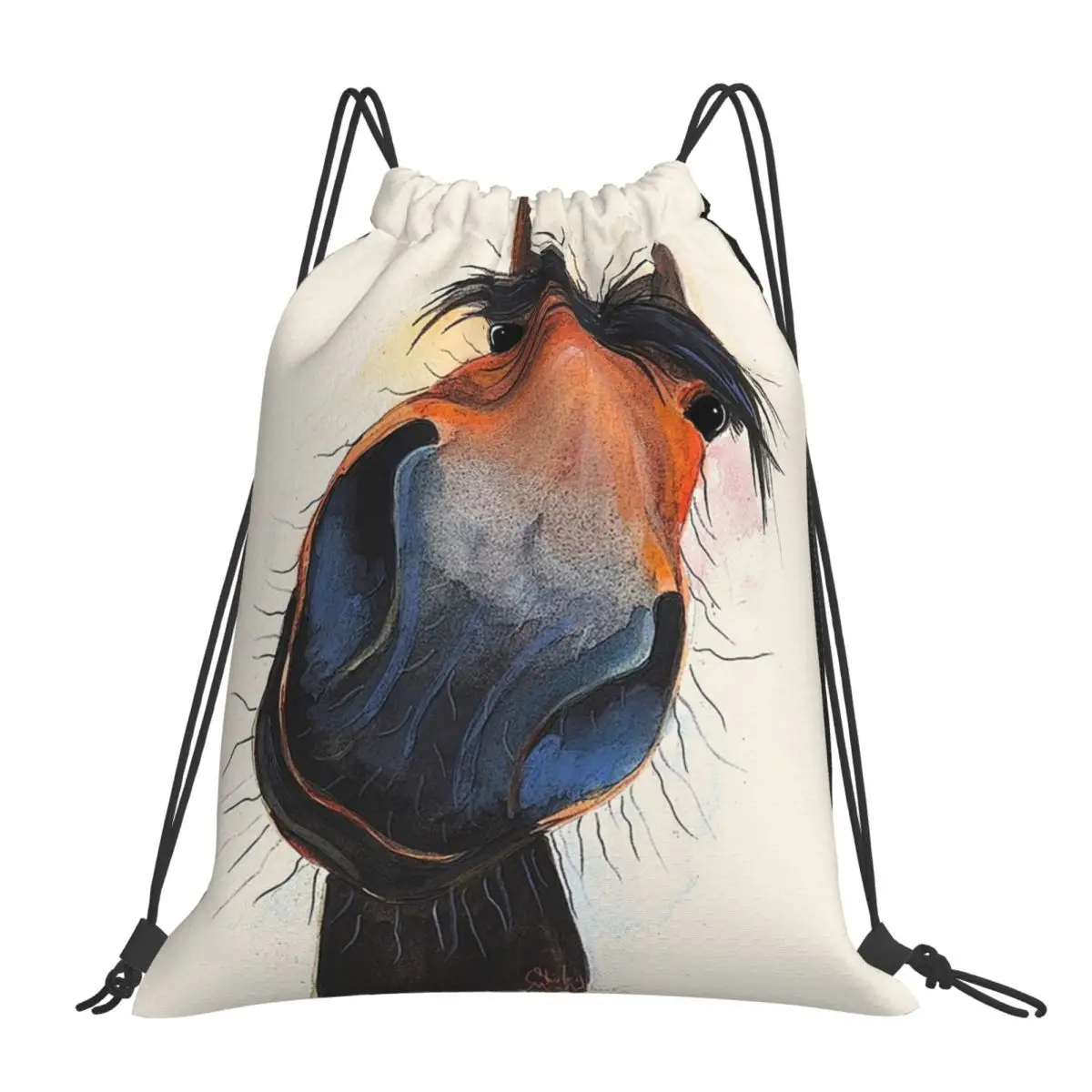 HORSE PRiNT HAPPY DAVE Backpacks Portable Drawstring Bags Drawstring Bundle Pocket Sports Bag Book Bags For Man Woman School