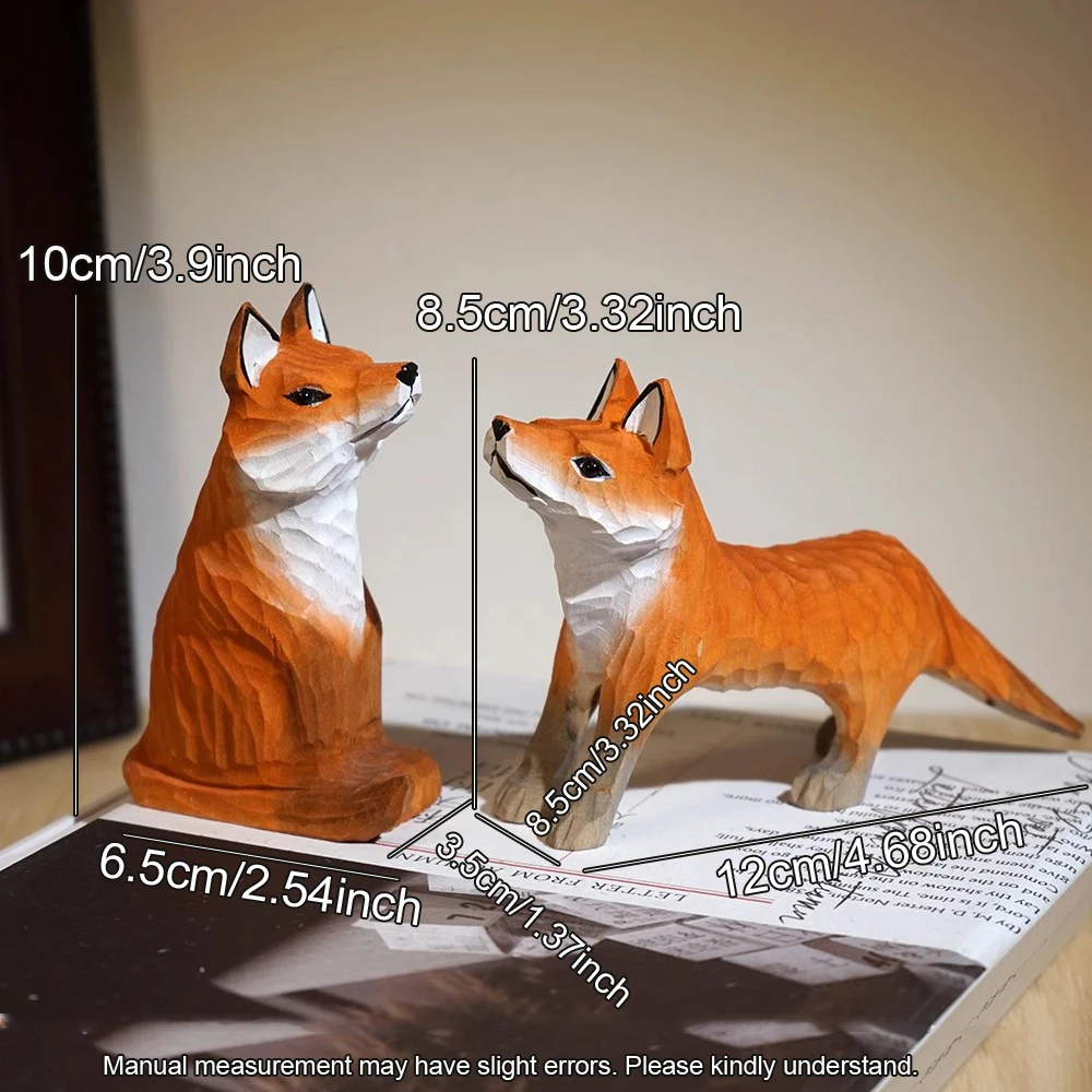 تمثال ثعلب منحوت يدويًا - منحوتة واقعية للحياة البرية الخشبية للمنزل/المكتب، هدية مفصلة لحيوانات الغابة لمحبي الطبيعة